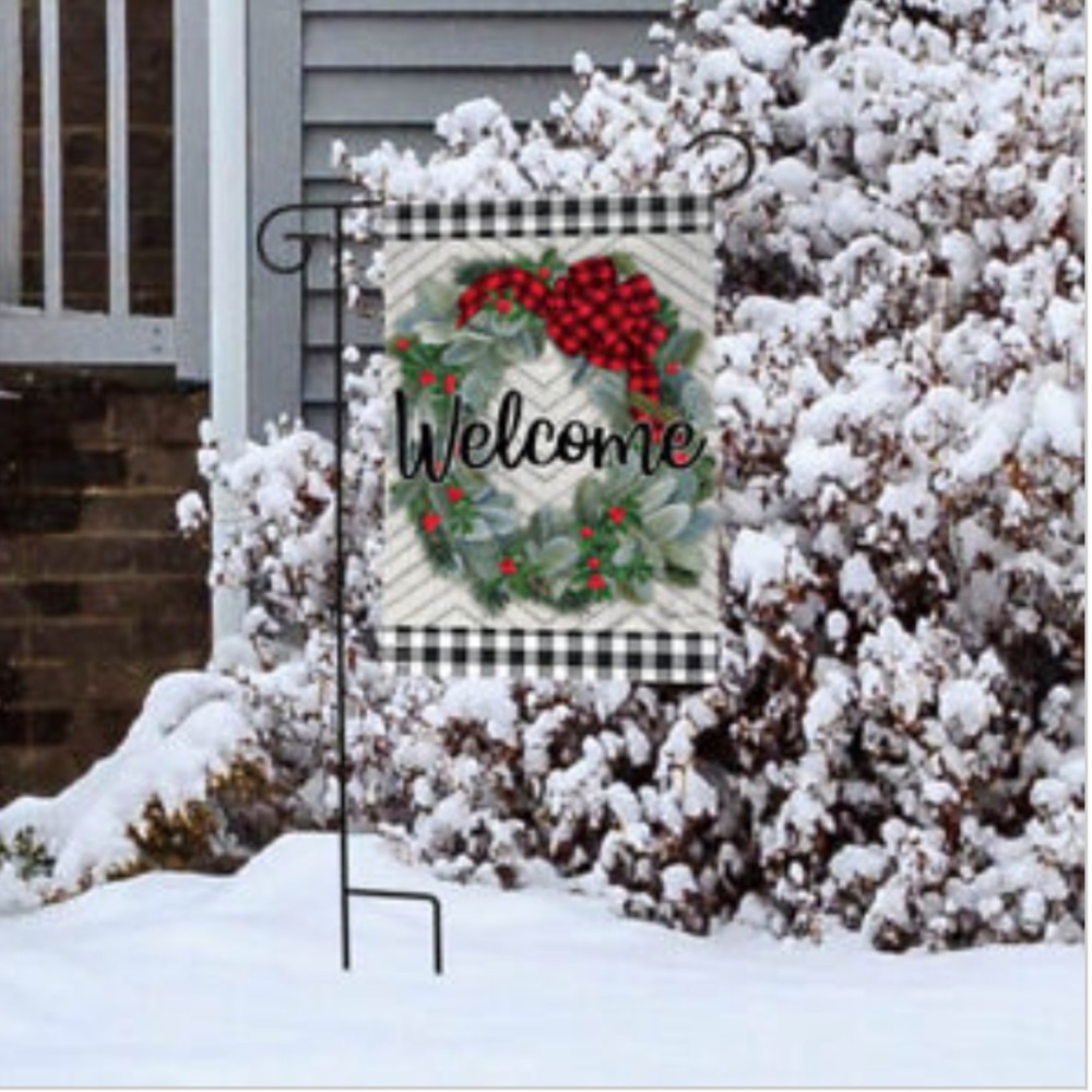 Winter Wreath Garden Flag Buffalo Check Christmas All Weather 12.5 in X 18 in - Picture 3 of 13
